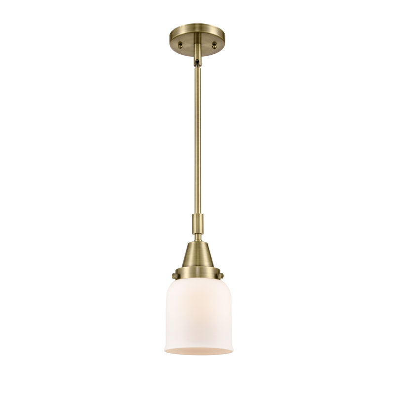 Luminaire suspendu 1 lumière à une cloche, Laiton antique, Blanc mat, H 44,12 po x l 5 po x P 5 po