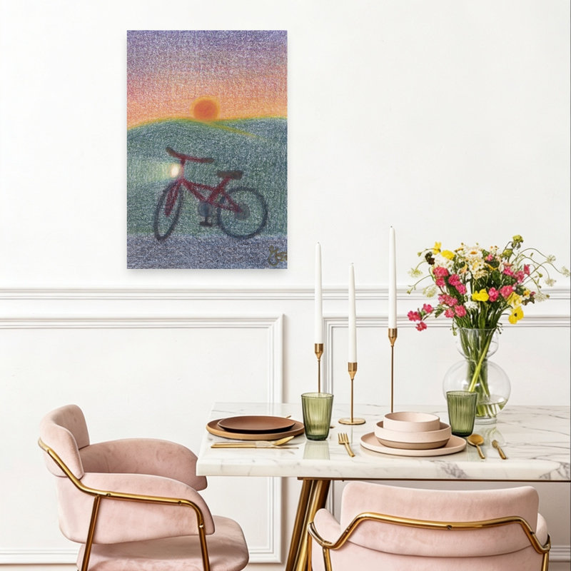 "Vélo au coucher du soleil", 24" H x 16" W
