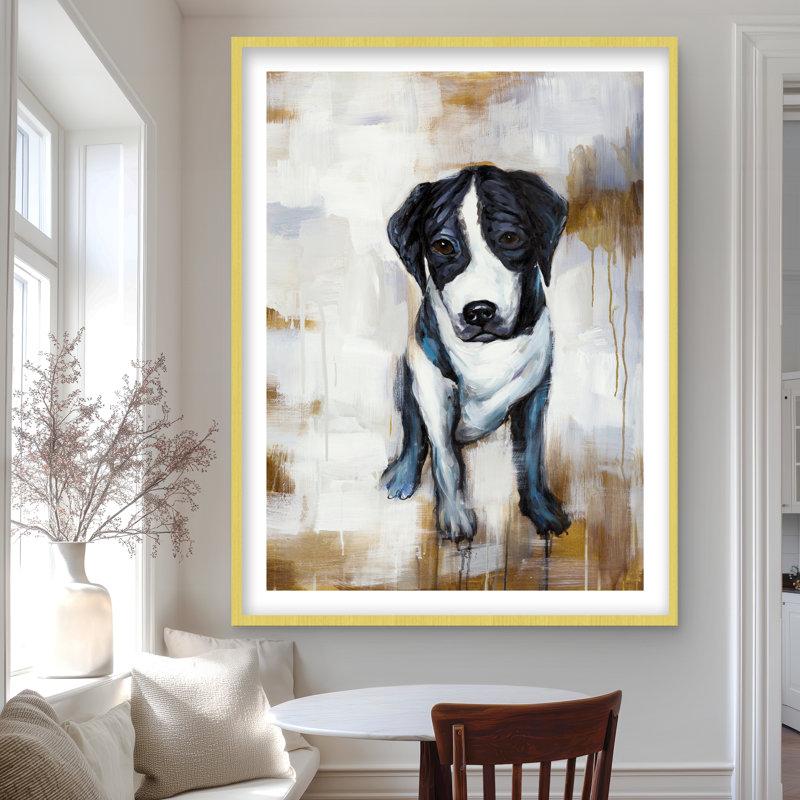Sitting Dog - White Dog, H 48 po x l 36 po, Doré
