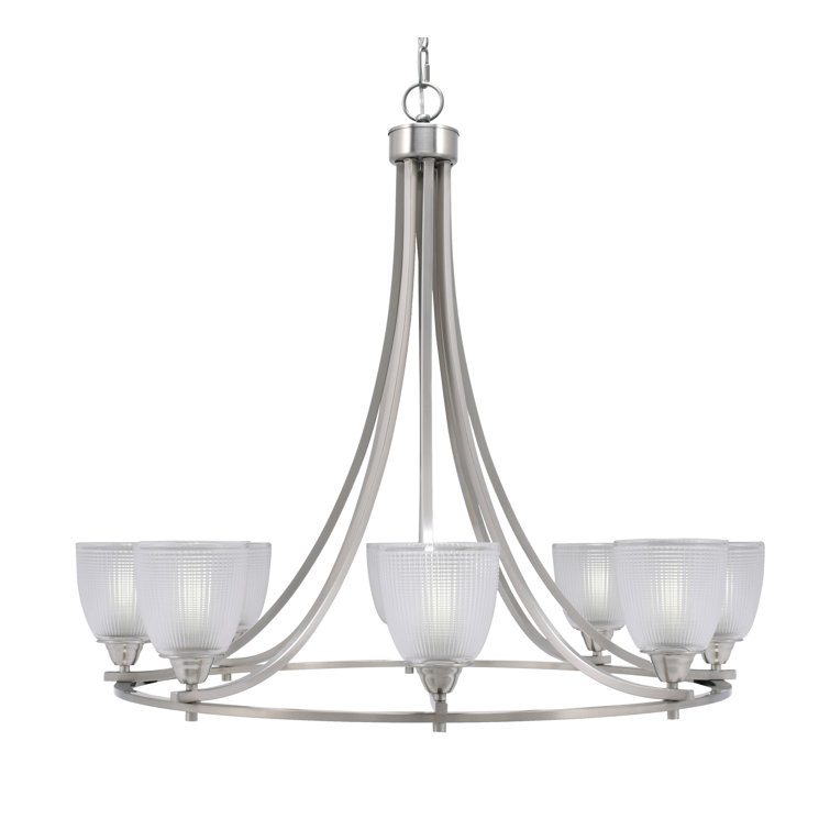 Paramount 8 Light Uplight Chandelier With 5" Clear Ribbed Glass