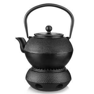 Cast Iron Tea Kettle for Stovetop - Japanese Tea Set with Warmer, Trivet,  Infuser and 4 Teacups, Hobnail Design (40 oz, Black, 6 Pieces) 