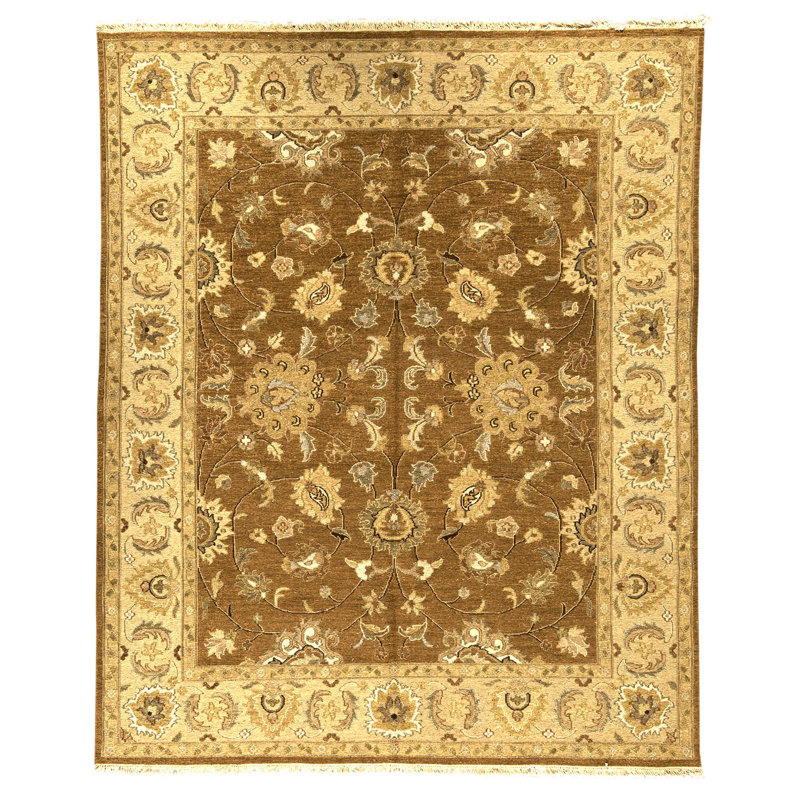 Tapis brun et beige de haute qualité noué à la main