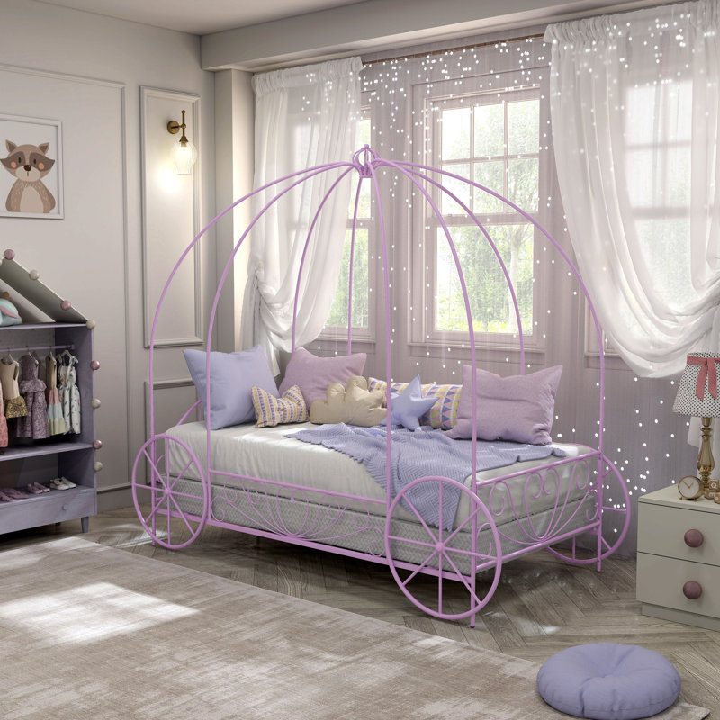 Larrison Whimsical Metal Twin Carriage Bed, Purple