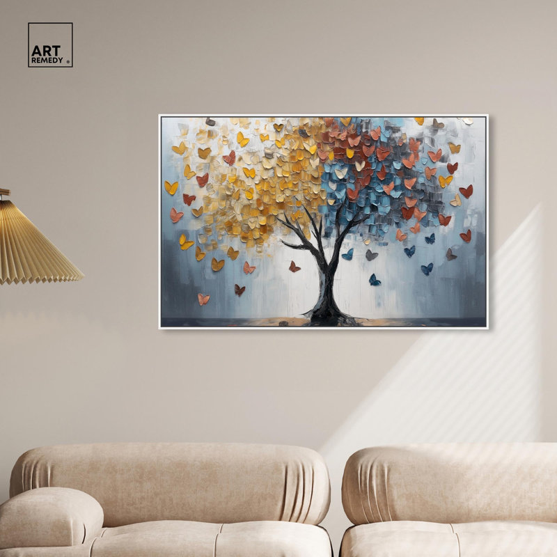Butterfly Dream Tree I Canvas Colorful Tree Art by Art Remedy, White Floater Framed, 31" H x 46" W x 1.8" D