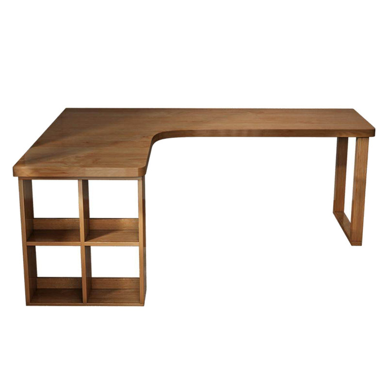 Bureau en coin en bois massif avec tablettes de rangement, H 29,5 po x l 55,1 po x P 47,2 po