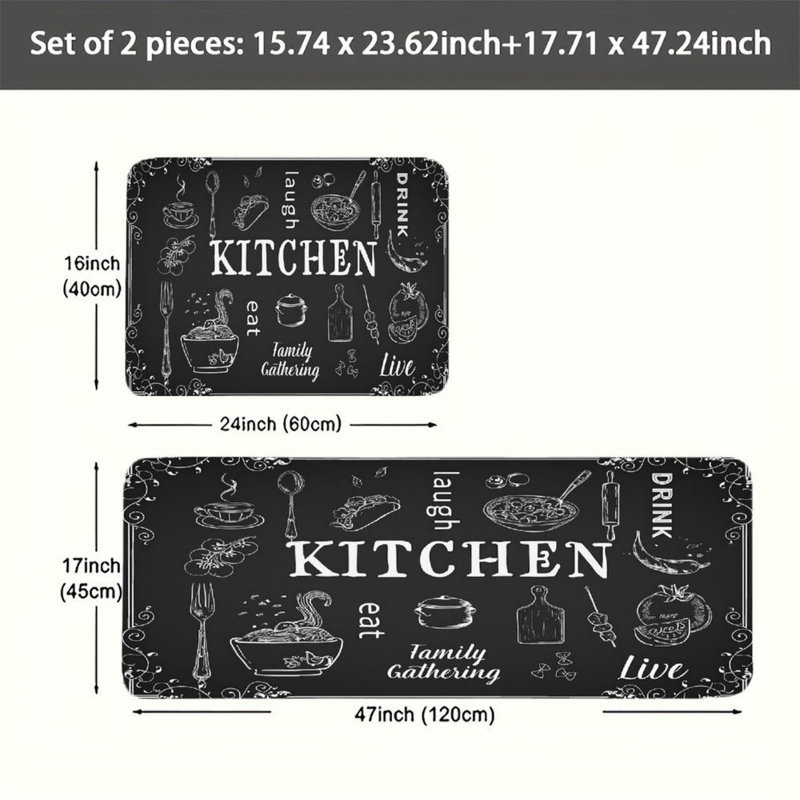 Set of 2 Kitchen Kitchen Mats Black Kitchen Pantry