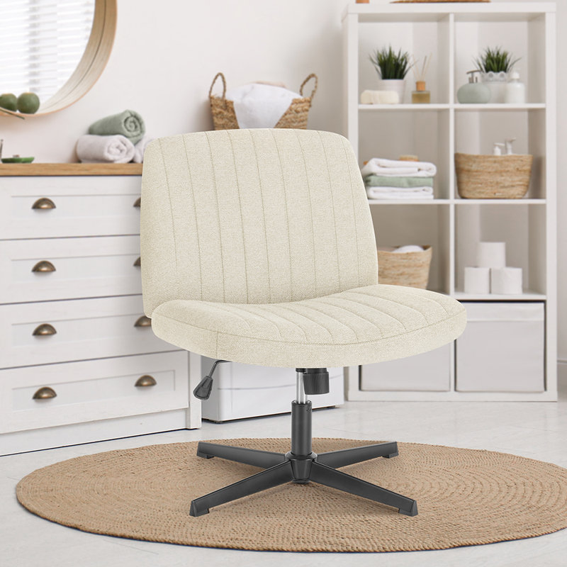 Brenae Upholstered Armless Swivel Task Chair, White, Linen
