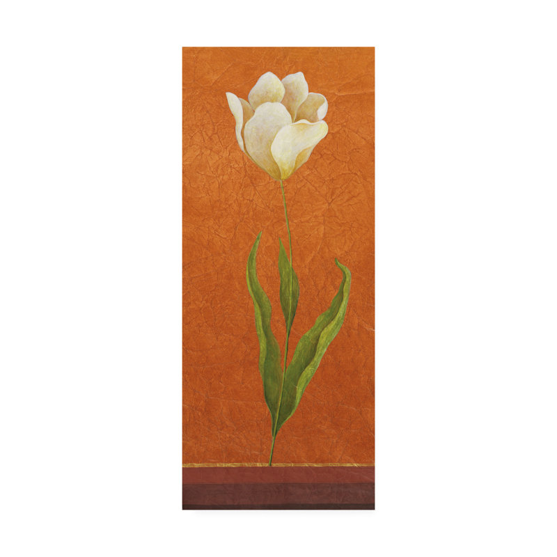 Reproduction d’art sur toile tendue « White Flower on orange » par Pablo Esteban, H 47 po x l 20 po x P 2 po
