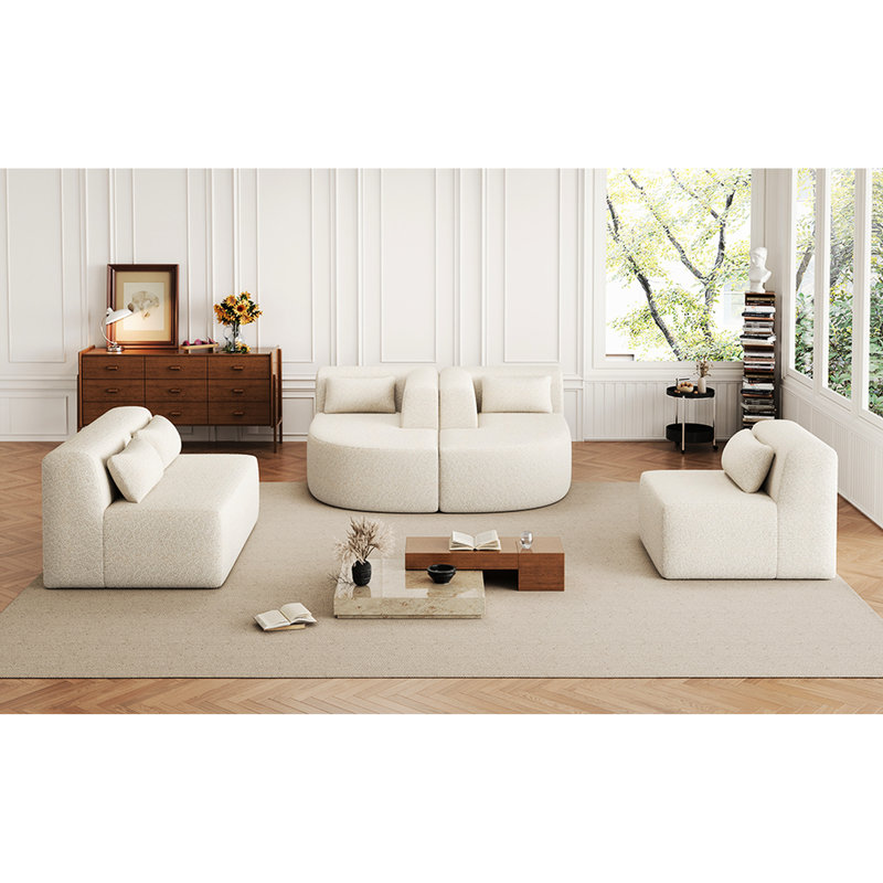 Beige For Living Room 144" - -Combinable With Two Chaise Lounges & Five Pillows, Breathable Fabric, Stable Support Structure Upholstered Couch In Hue Curved Lounges, -Combinable, Quality Material,