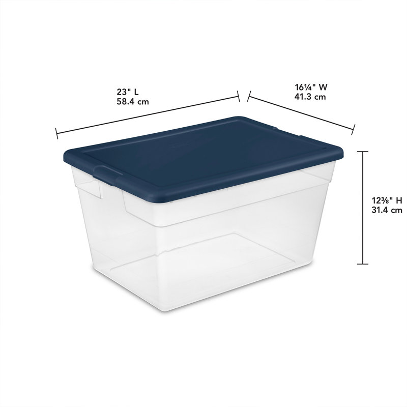 Sterilite Stackable 56 Quart Storage Tote, Clear/Marine Blue