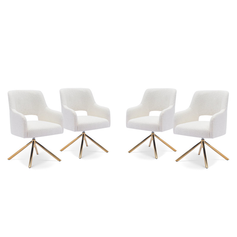 Upholstered Swivel Armchair, White Polyester Blend
