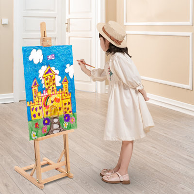 Chevalet de peinture en bois de hêtre, réglable en hauteur et en inclinaison, pliable et portable, idéal pour les artistes adultes et enfants, en atelier, en salle de classe et à l’extérieur.