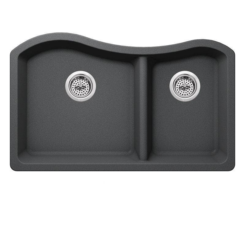 32.5'' L Double Bowl Quartz Kitchen Sink, Inox Gray