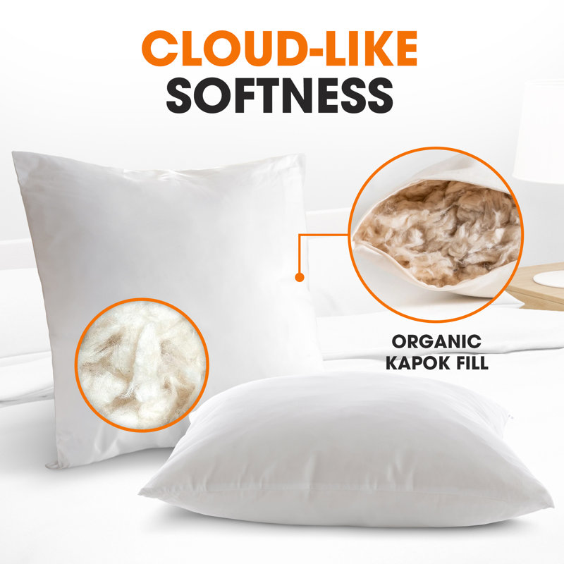 Set of 2 White Cotton Kapok Fiber Throw Pillows