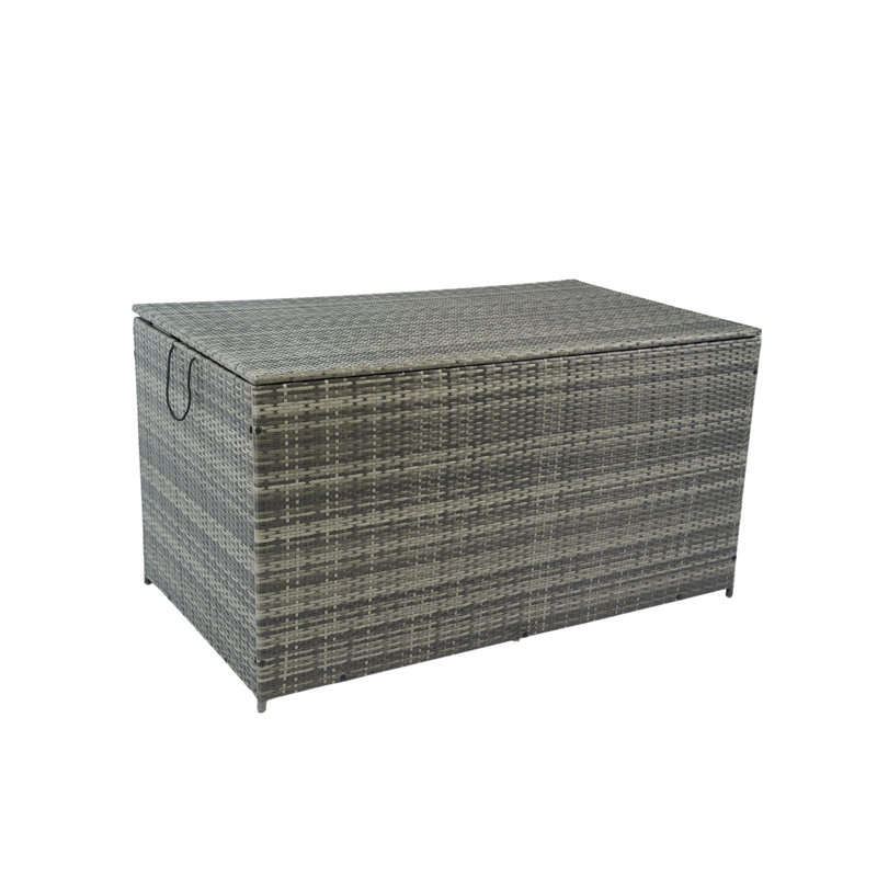 Outdoor Storage Box, 113 Gallon Wicker Patio Deck Boxes With Lid, Outdoor Cushion Storage For Kids Toys, Pillows, Towel Grey Wicker