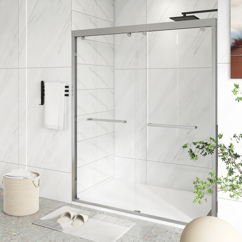 60" W X 76" H Double Sliding Framed Shower Door With Clear Tempered Glass, Chrome