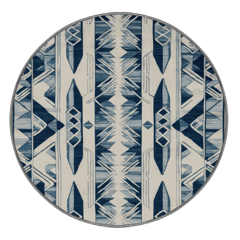 Machine Washable Art Deco Gray Area Rug, Round 4'