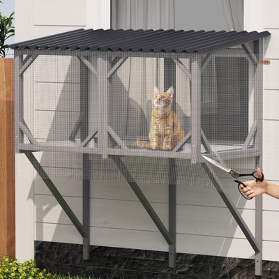 Cat Window Box, Outdoor Enclosure, Removable - Proof Barrier, Wood Frame, Medium Small Cats, All Weather Use, Simple Setup, Different Sizes Net, Spruce Material, To Comfort, Easy Sliding Windows