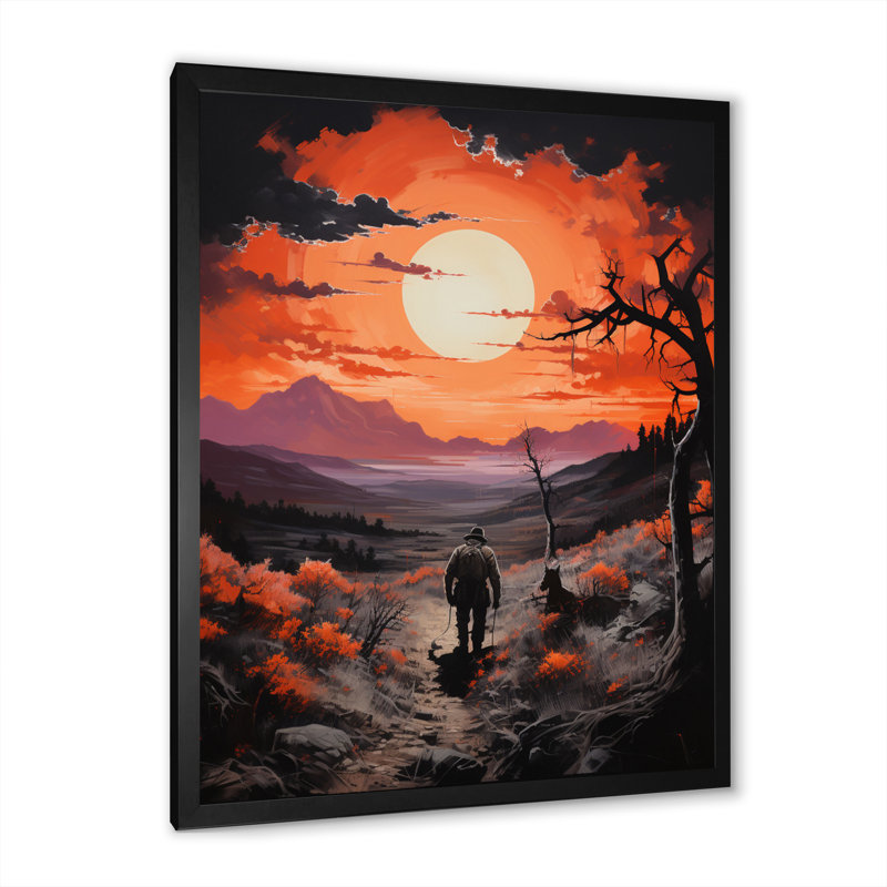 " Western Rugged Sunset I ", 20" H x 12" W x 1" D, Black Single Picture Framed