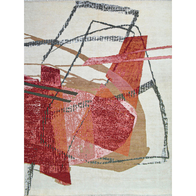Hand Woven Silk and Wool Area Rug, Rectangle 8' x 10'