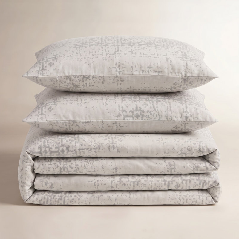 Aneta Geometric Handwoven Cotton Duvet Cover, Full, Light Gray