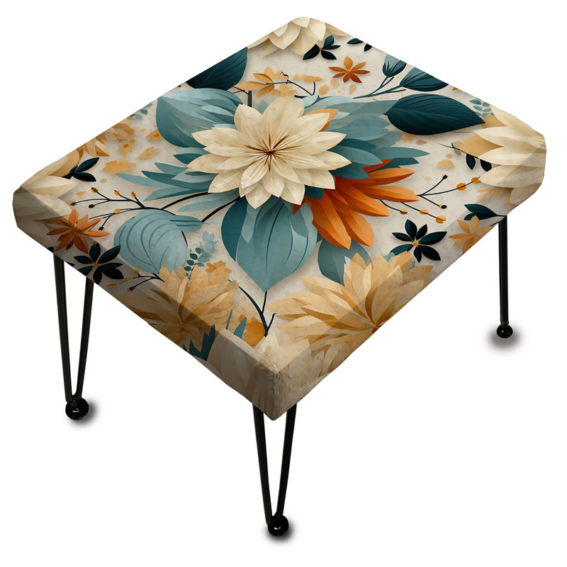 Repose-pieds géométrique bleu et beige à motif floral Fusion Elegance