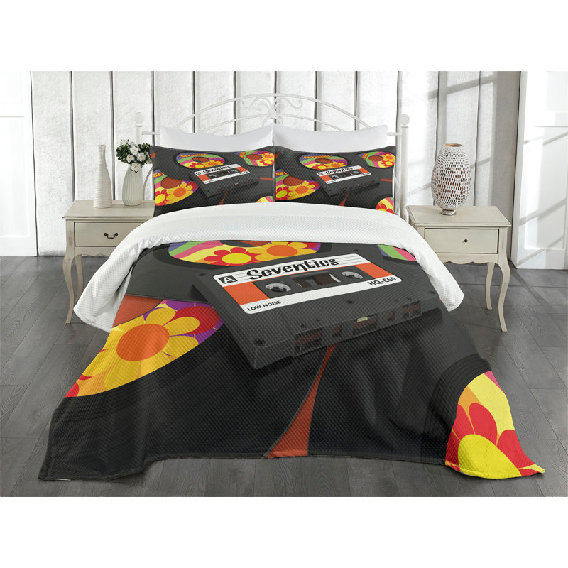 Retro Seventies Cassette King Bedspread Set in Multicolor