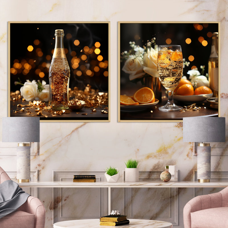 «Peach Soda Radiant Fizz» 2 pièces, Encadrement brun, H 30 po x l 61 po