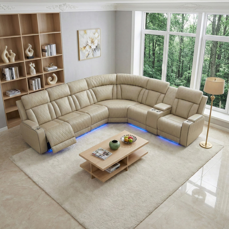 Ensemble de canapé inclinable électrique moderne en cuir véritable avec ports USB