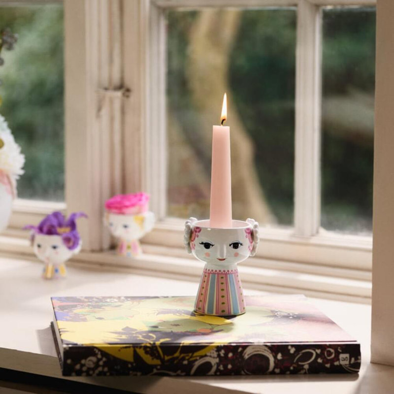 Eva Candle Holder, Pink, 3.7" H x 3.1" W x 3.7" D