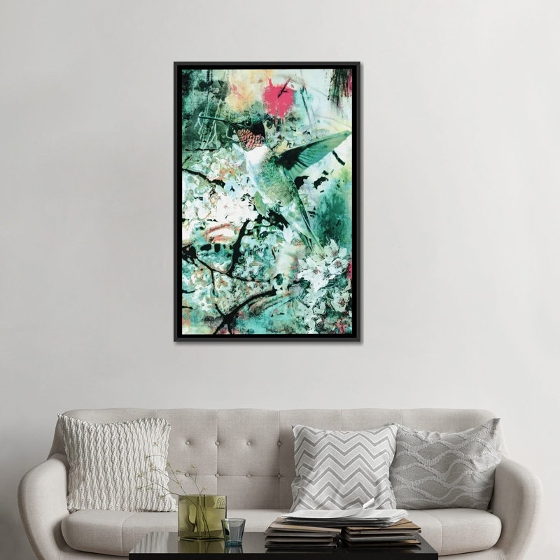 « hummingbird », impression sur toile, H 26 po x l 18 po x P 1,5 po, Toile avec cadre flottant noir, Pas de tapis