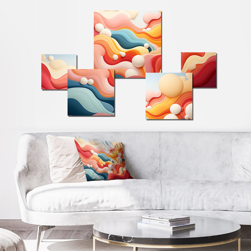 «Colorful Fantasy Mountain Landscape II», ensemble d'art mural abstrait carré de 5