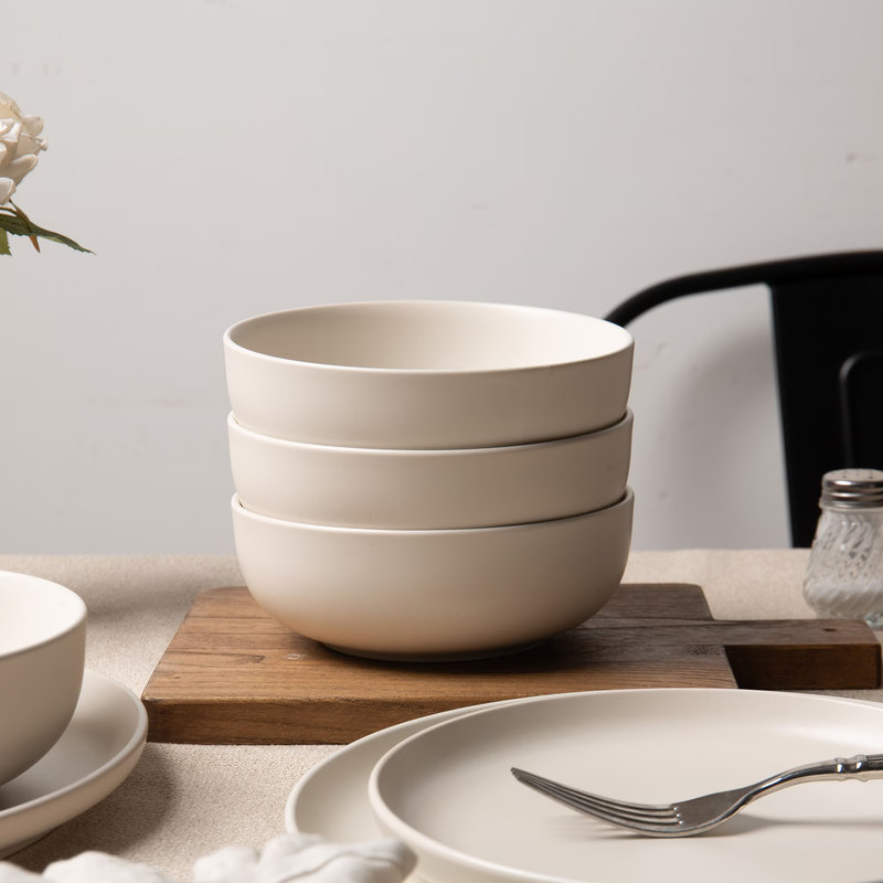 Service de table 12 pièces en grès avec tasses - va au micro-ondes et au lave-vaisselle, empilable, non toxique - service pour 3