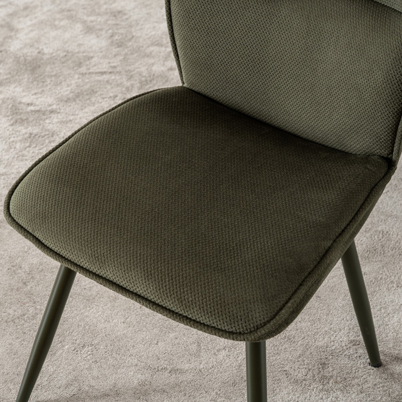 Fabric Upholstered Dining Chairs Metal Frame Side Chairs with Backrest for Kitchen Dining Room, Dark Green