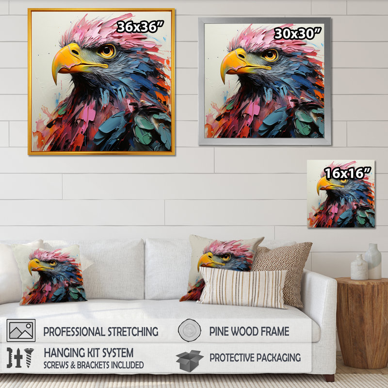 Rose et bleu majestueux aigle - aigle, art mural, H 16 po x l 16 po x P 1 po, Toile tendue