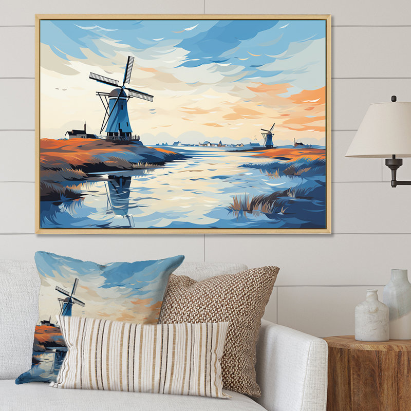 «Holland Wind Turbine Meadows III - Wind Turbines», art mural, Cadre flottant blanc, H 30 po x l 40 po x P 1,5 po