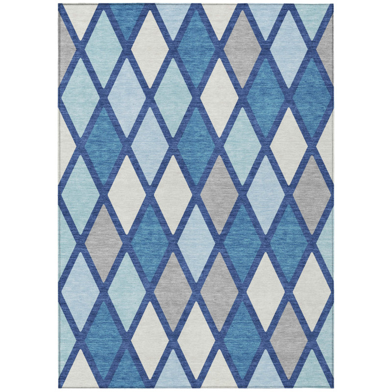 Tapis intérieur / extérieur lavable 9 pi x 12 pi bleu ciel, bleu ciel et ivoire