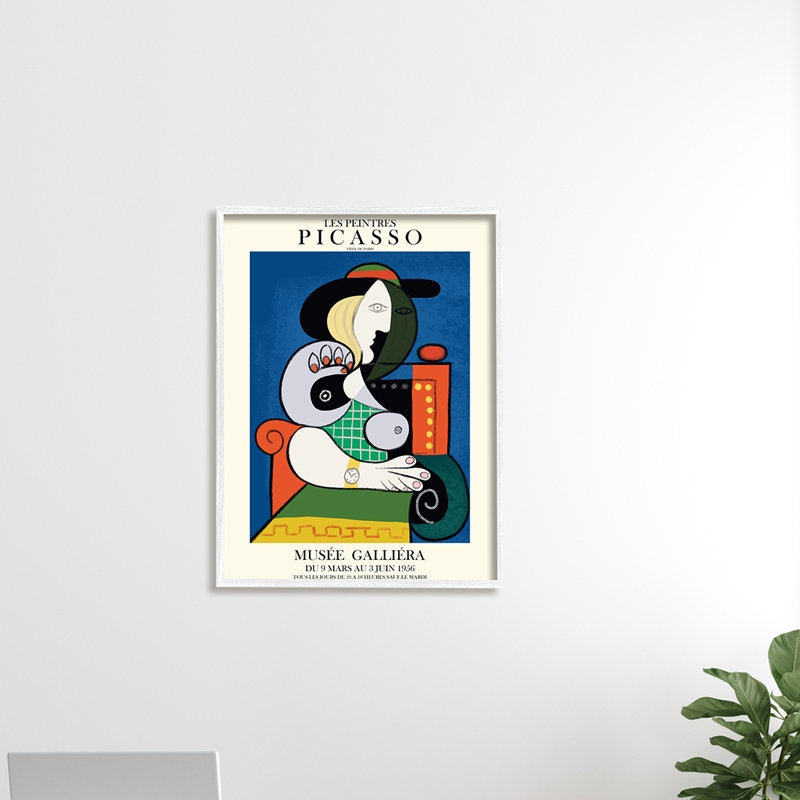 Chaise rouge Picasso, artiste abstrait classique, femme, Giclée encadrée blanc bord de mer, H 14 po x l 11 po