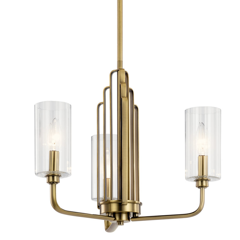 Kimrose 3 - Light Wagon Wheel Chandelier, Brushed Natural Brass