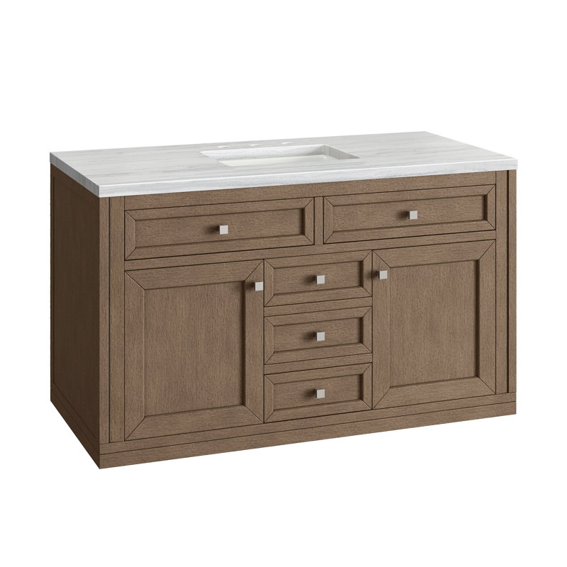 Chicago 48'' W Single Vanity, Walnut Whisper, Parisien Bleu, 8" Widespread