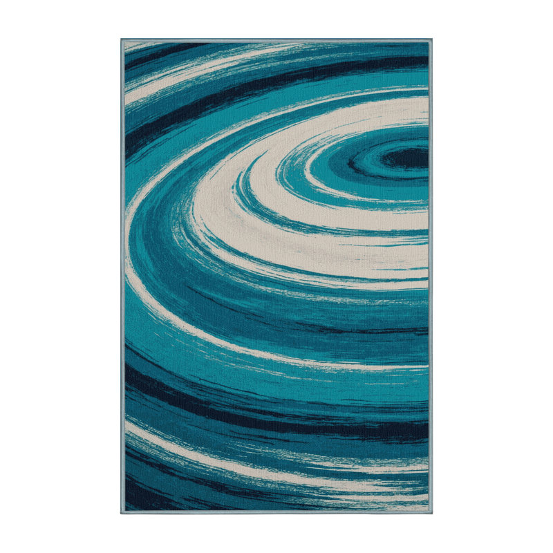 Machine Washable Space Blue Area Rug, Rectangle 2' x 3'