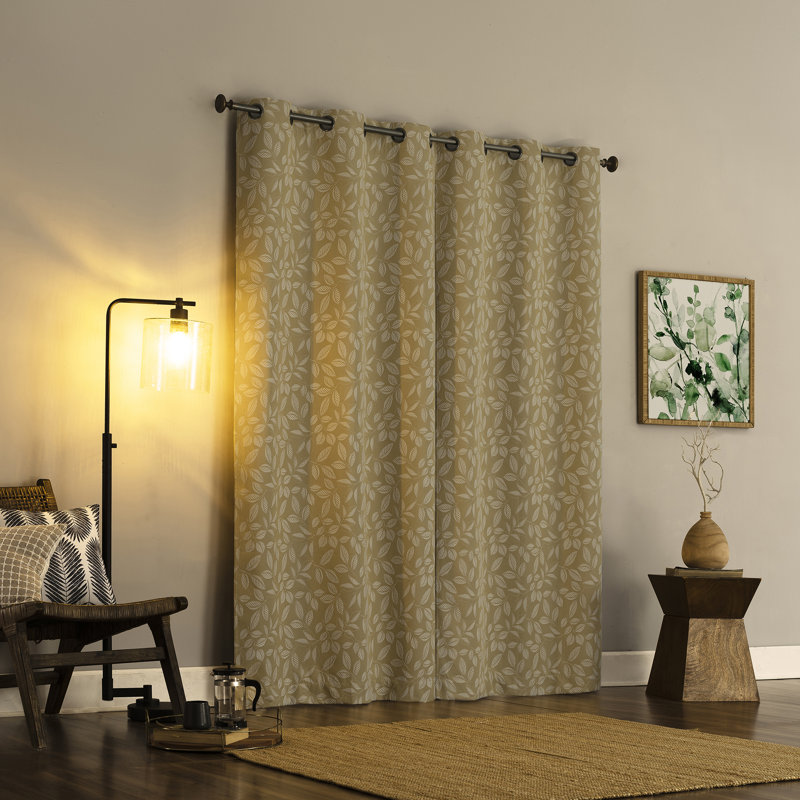 Satti Embroidered Leaf 100% Blackout Grommet Curtain Panel, 40" W x 84" L, Gold
