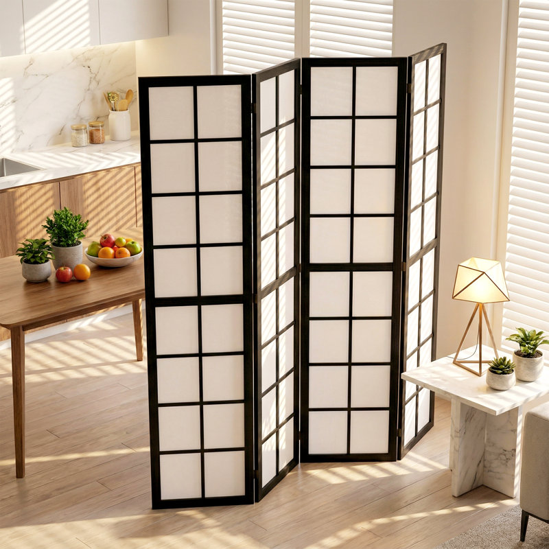 Paravent 4 panneaux 4,6 pi, écran d'intimité pliable, noir, 4