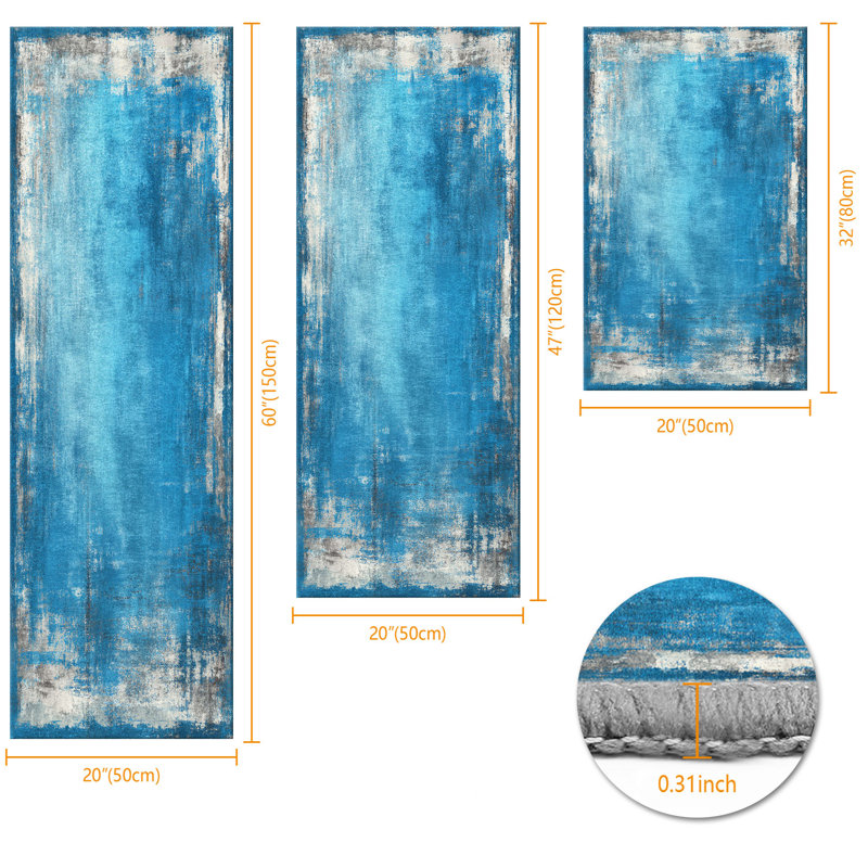 Tapis de cuisine 20 po x 32 po + 20 po x 48 po + 20 po x 59 po Tapis de cuisine à motif abstrait antidérapant 3 pièces