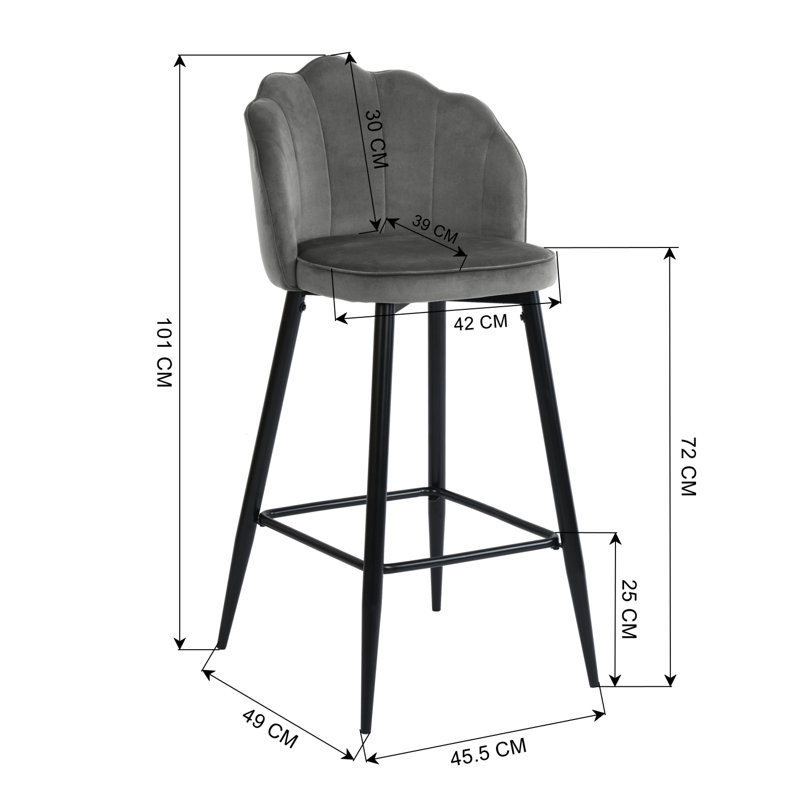 Kindig Upholstered Counter Stool with Metal Frame, Grey, Black