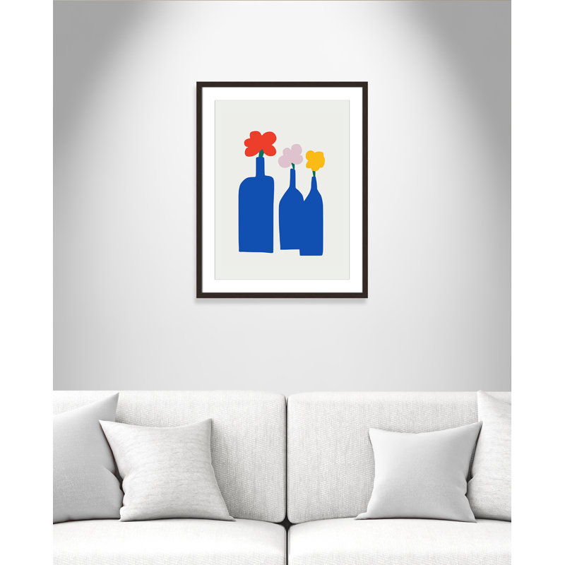 «Bold Blooms Trio Print» par Dean, L 23,5 po x H 29,5 po, Matted Print, Open Grain Walnut
