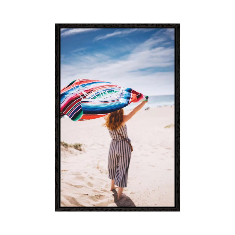 Malibu Beach Blanket by Bethany Young - Print on Canvas, 66.04cm H x 45.72cm W x 3.81cm D, Black Framed
