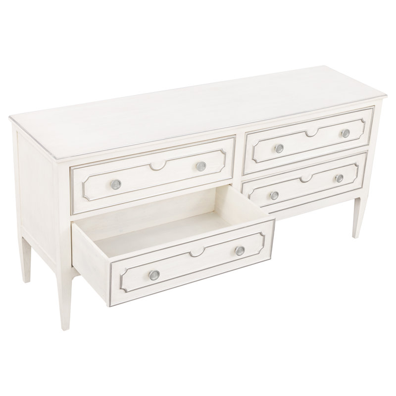 Camille 4 Drawer 72" W Double Dresser, Linen/Pewter