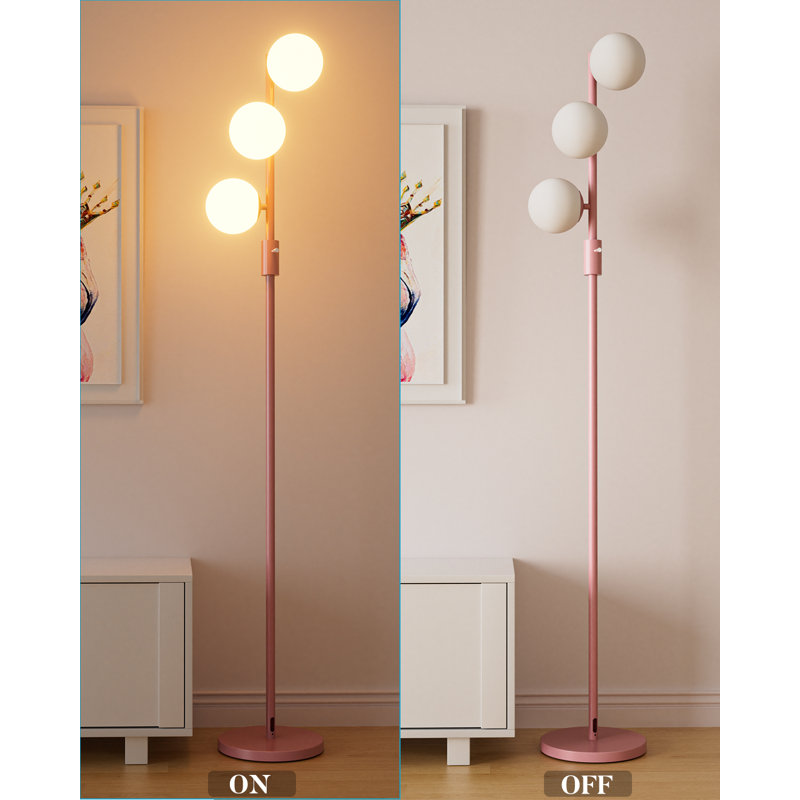 Grande lampe sur pied dorée à intensité variable avec 3 globes blanc chaud blanc S blanc, Rose