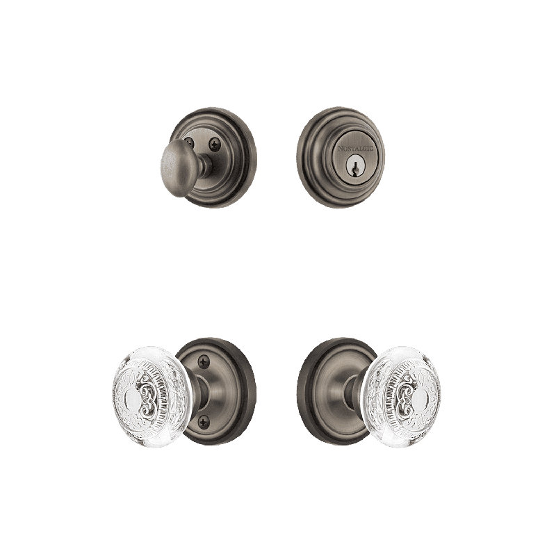 Nostalgic Warehouse Classic Rosette Entry Set with Crystal Egg & Dart Knob, Antique Pewter, 2.75